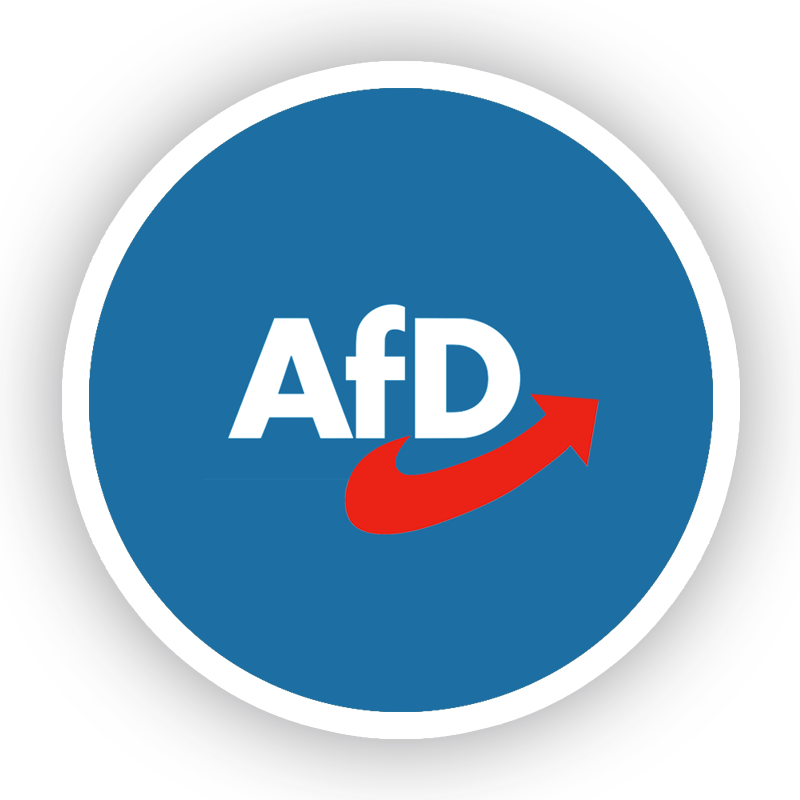 Ein runder Button mit dem Logo der AFD