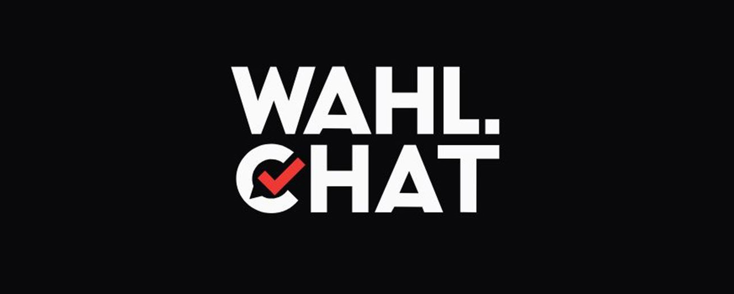 Ein großes rechteckiges schwarz-hinterlegtes Logo des Wahl-Chat